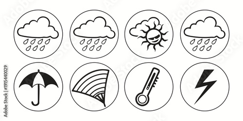 Weather icons depicting various atmospheric conditions and natural phenomena Vector