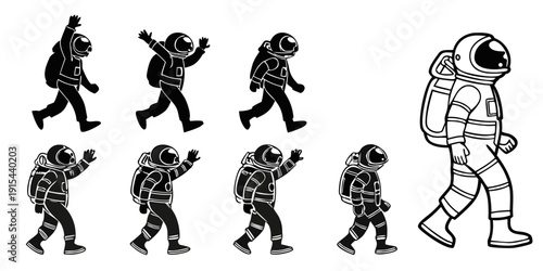 A sequence of stick figure drawings depicting the motion of a person walking Vector