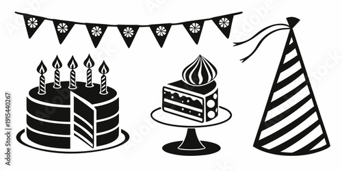 A delightful celebration with two cakes and festive decorations. Vector