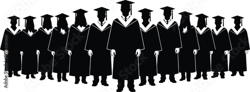Graduates in cap and gown silhouettes, university graduation ceremony concept, academic achievement celebration, higher education success, student accomplishment and future career opportunity