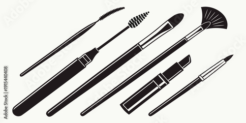 Assorted makeup brushes and tools displayed on a white background Vector