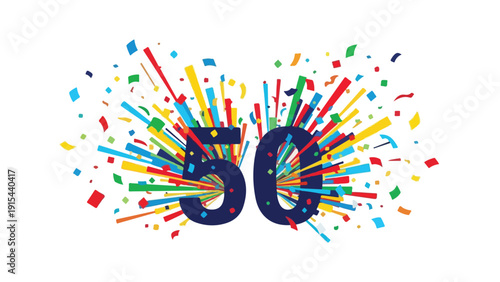 Number 50 with Colorful Confetti Explosion for Celebration and Anniversary