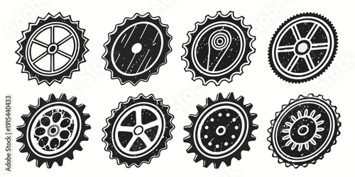 A collection of intricate mechanical gears in various shapes and sizes. Vector