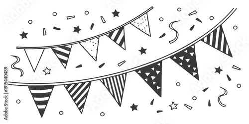 A festive banner with triangular flags and snowflakes on a white background Vector