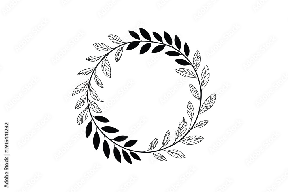 Obraz premium Wreath illustration with leaves on beige background for decoration
