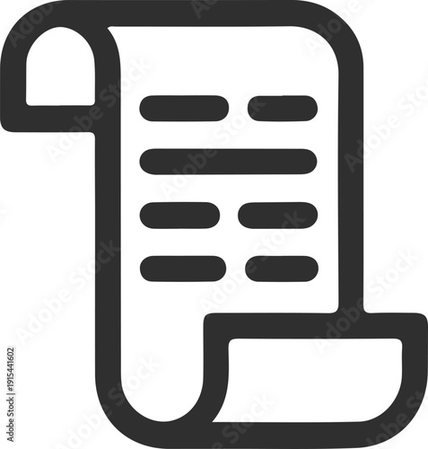 Simple icon of a rolled paper document or scroll with text lines