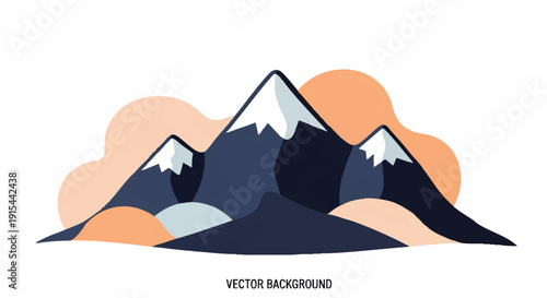 Abstract mountain range illustration with snow-capped peaks and soft, organic shapes in a minimalist style
