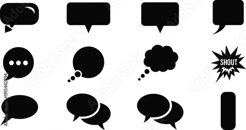 Speech bubble and thought cloud icons.  Communication, dialogue, or thinking in digital interfaces. 