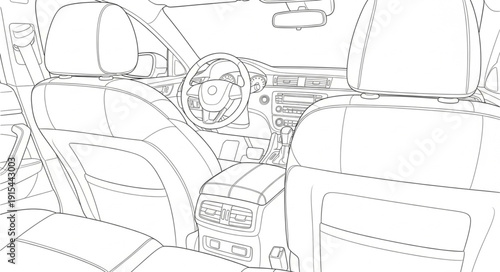 Car Interior Design Technical Drawing.