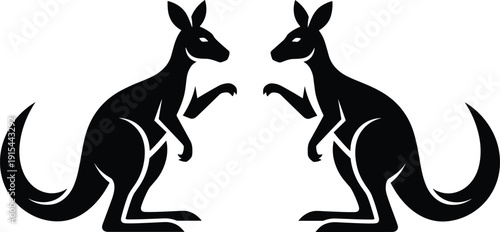 Kangaroo Silhouette Pair Facing Each Other Vector Illustration Isolated on Light Background for Wildlife and Australian Animal Design