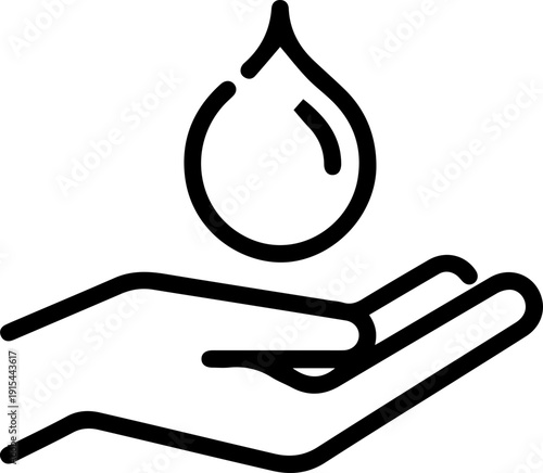 Simple Line Art Hand Holding Water Drop Icon for Cleanliness Pro Vector.eps