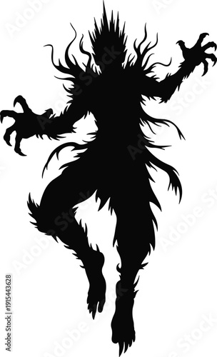 Scary werewolf monster silhouette, fierce mythical creature isolated on white background halloween horror vector illustration