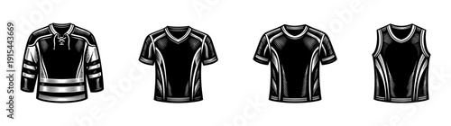 Sports apparel set: flat vector icons for jerseys, t-shirts, and athletic wear
