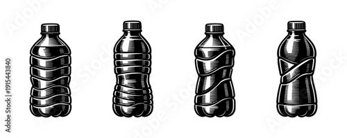 Flat vector icons set: plastic bottle, water, beverage containers, recyclable drink, eco bottles