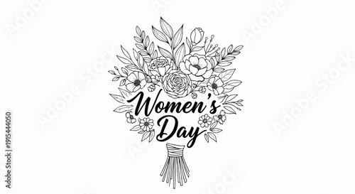 A sketched floral bouquet with the words "Women's Day" centered
