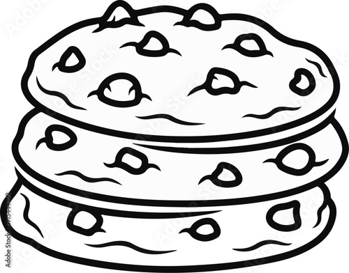 A stack of three thick, round cookies with dark spots