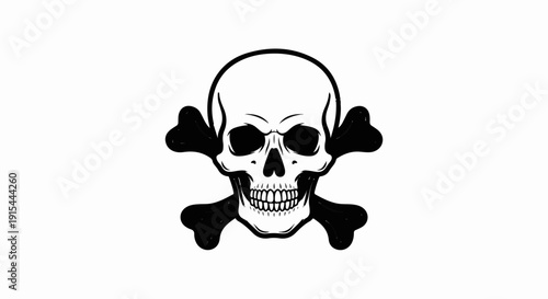 A stark, black and white illustration of a skull and crossbones symbol