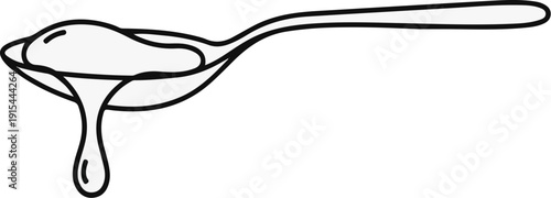 A simple line drawing of a spoon with liquid dripping from it