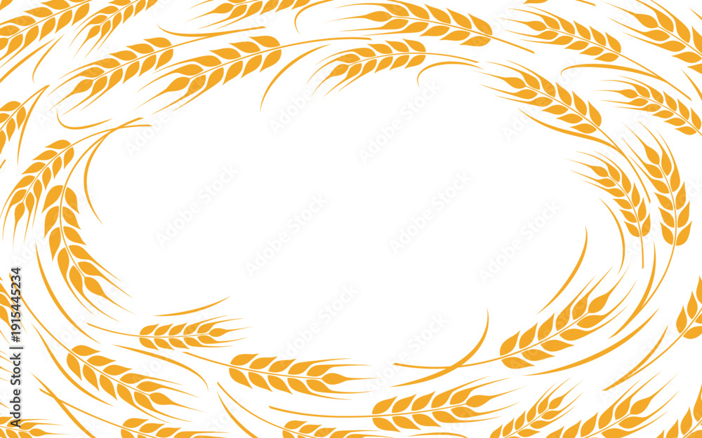 Naklejka premium Ear of wheat and wheat grain on white background. Organic wheat, bread agriculture and natural eat, barley, rye or rice millet. Agricultural background template with empty space for text. Vector