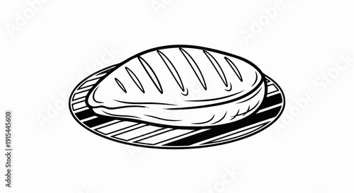 A simple line drawing of a grilled meat on a striped plate