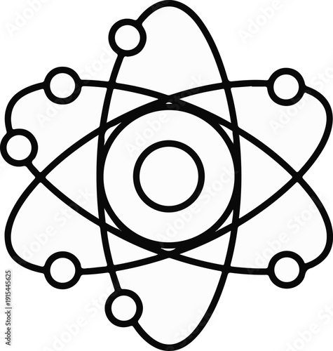 A simplified diagram of an atom with electrons orbiting a nucleus
