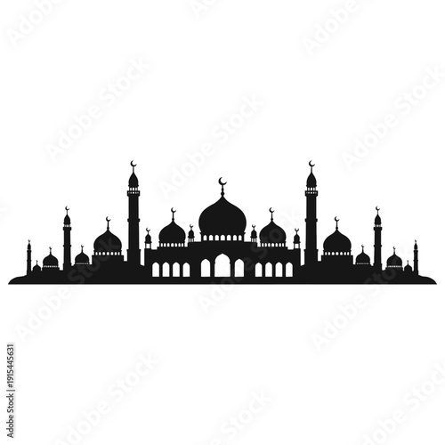 Black Mosque City Skyline Silhouette Vector