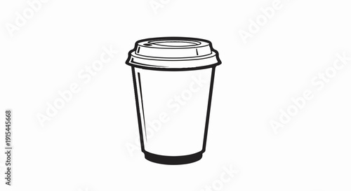 A simple line drawing of a disposable coffee cup with a lid