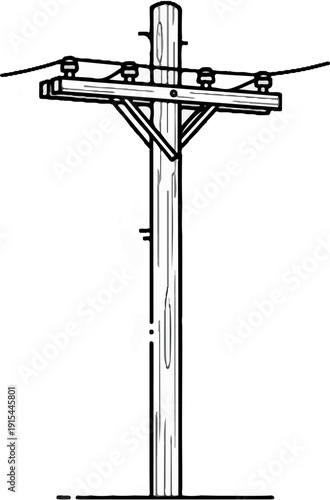 A simplified line drawing of a wooden utility pole with wires