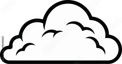 A simple black and white outline drawing of a fluffy cloud with curved inner lines