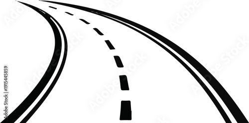 A simplified, stylized black and white drawing of a winding road