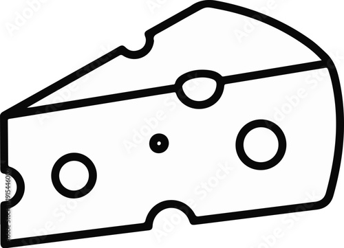A minimalist black outline drawing of a wedge of Swiss cheese