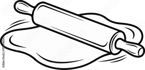 A rolling pin flattens dough with dynamic motion lines