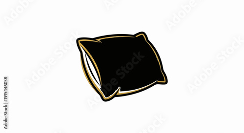 A minimalist black pillow with a gold outline is shown against a white background
