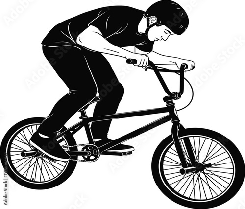 Person Riding a Black Bicycle with Helmet