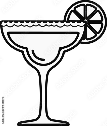 A simple line art illustration of a martini glass with a lemon slice