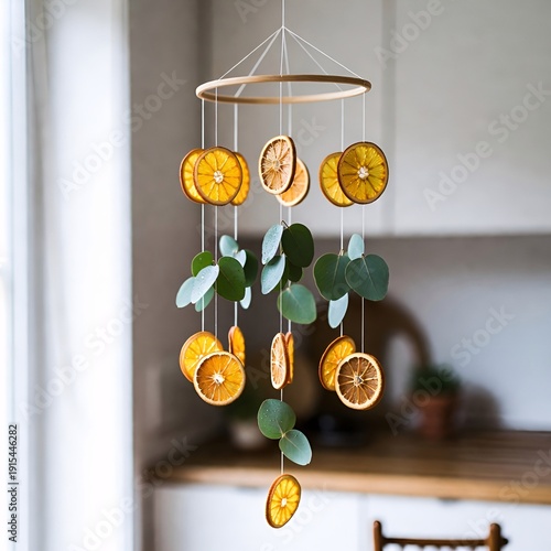 Kinfolk Style Natural Mobile with Eucalyptus Leaves and Dried Orange Slices