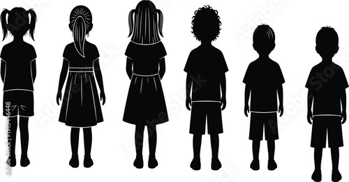 Five Silhouettes of Children in Different Outfits black