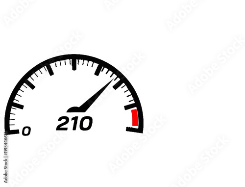 A speedometer dial shows a speed of 210
