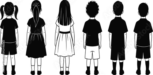 Five Children Standing Back to Camera in School Uniforms