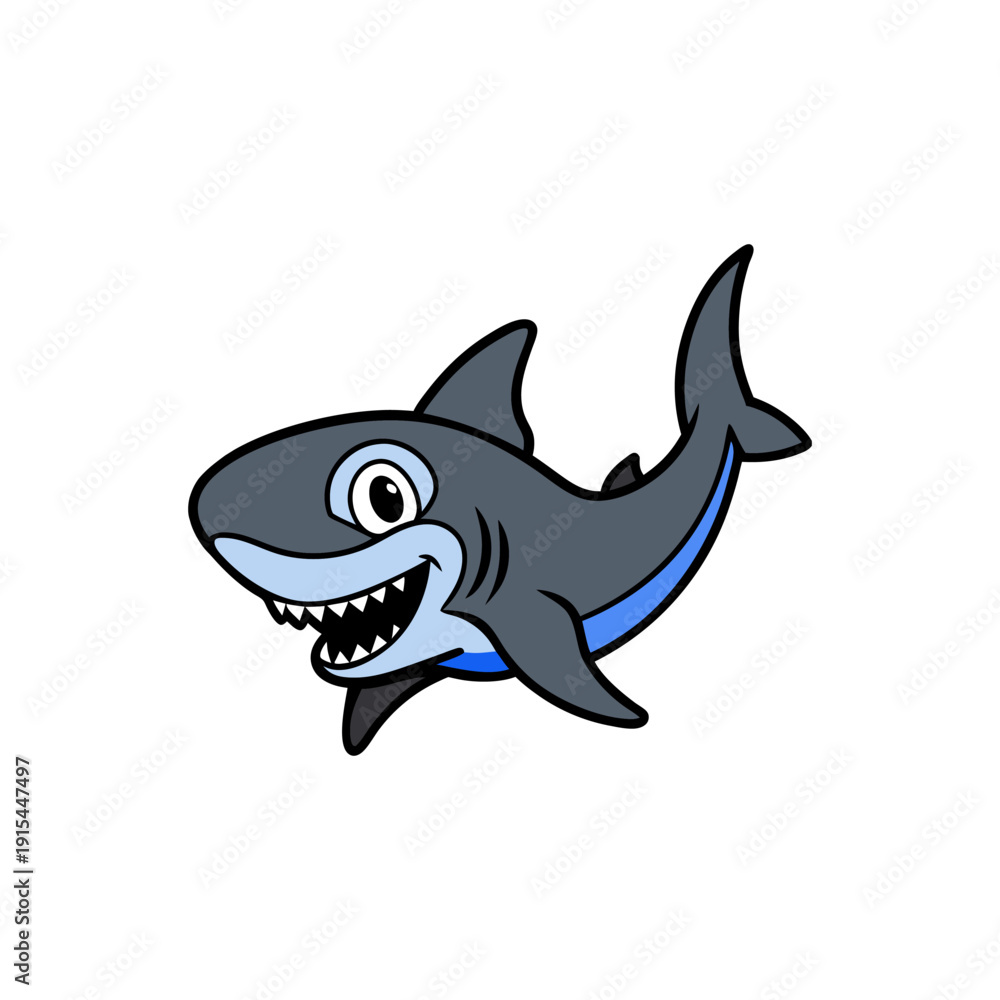 Obraz premium A friendly cartoon shark with a wide smile and sharp teeth, swimming happily.