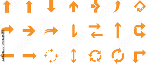 Orange directional arrows and symbols on white background