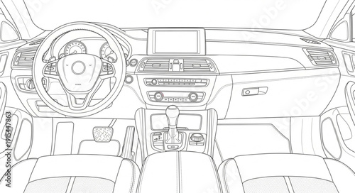 Car Interior Sketch Detailed View.