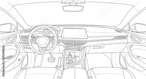 Car Interior Sketch Detailed View.