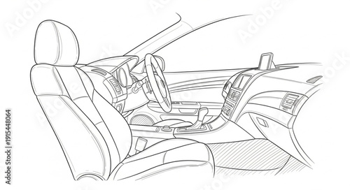 Car Interior Sketch Driver View.