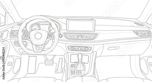 Car Interior Sketch Vehicle Dashboard.