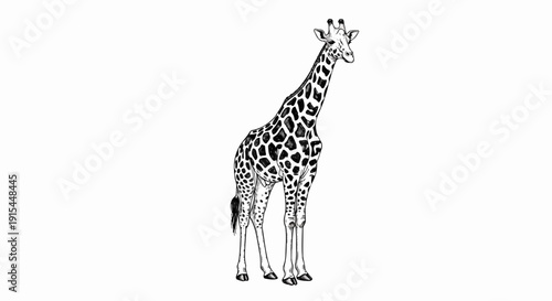 A sketch of a giraffe with its distinct spots, standing tall