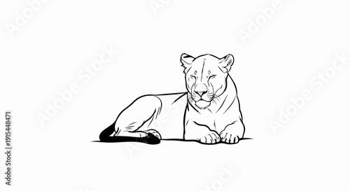 A sketch of a lioness resting, depicted in a minimalist line art style