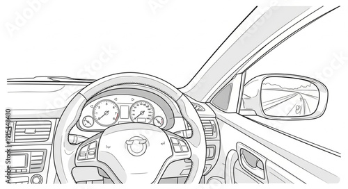 Car Interior Steering Wheel Dashboard.
