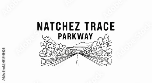 A sketch of a scenic road lined with trees leading to distant hills