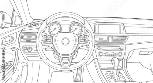 Car Interior Steering Wheel Dashboard.